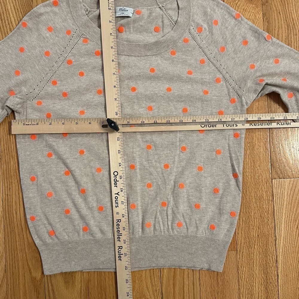 Wallace Madewell Neon Orange Polka Dot Sweater Oatmeal Gray Cotton Size XS - Picture 3 of 7